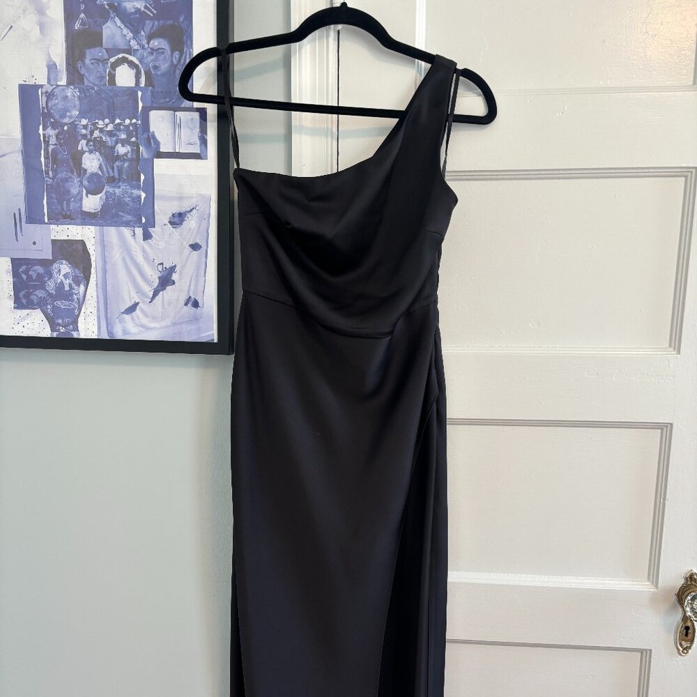 BHLDN One Shoulder Black Silk Dress